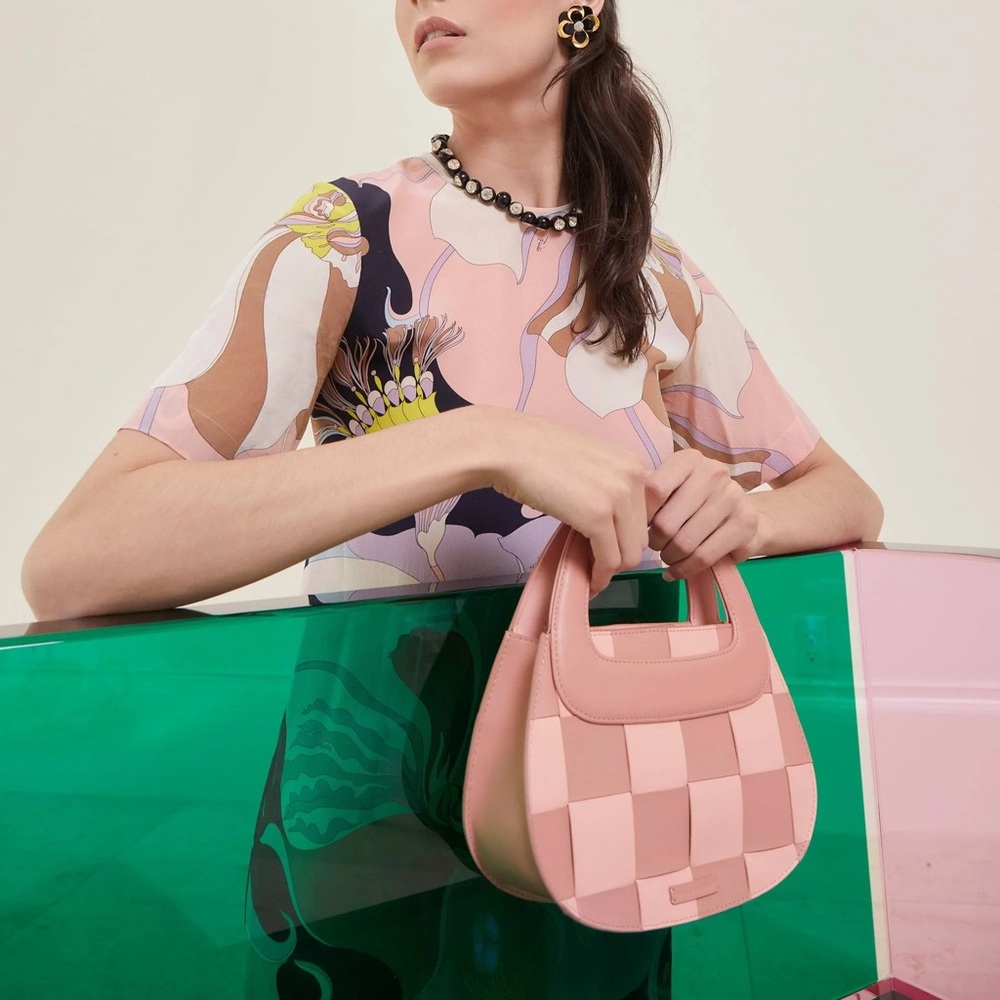 LELE SADOUGHI CARLA CHECKERED LEATHER TOP HANDLE BAG - Picture 4 of 12